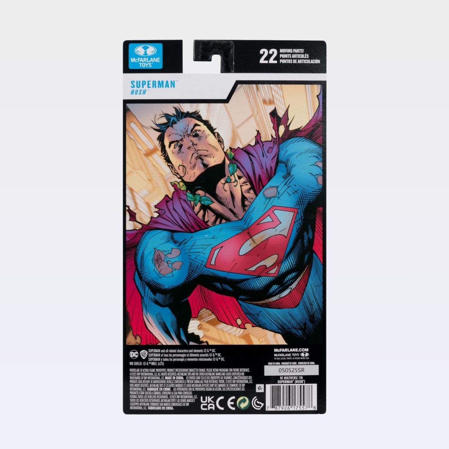 Back of blister packaging for Superman Hush McFarlane action figure featuring comic artwork