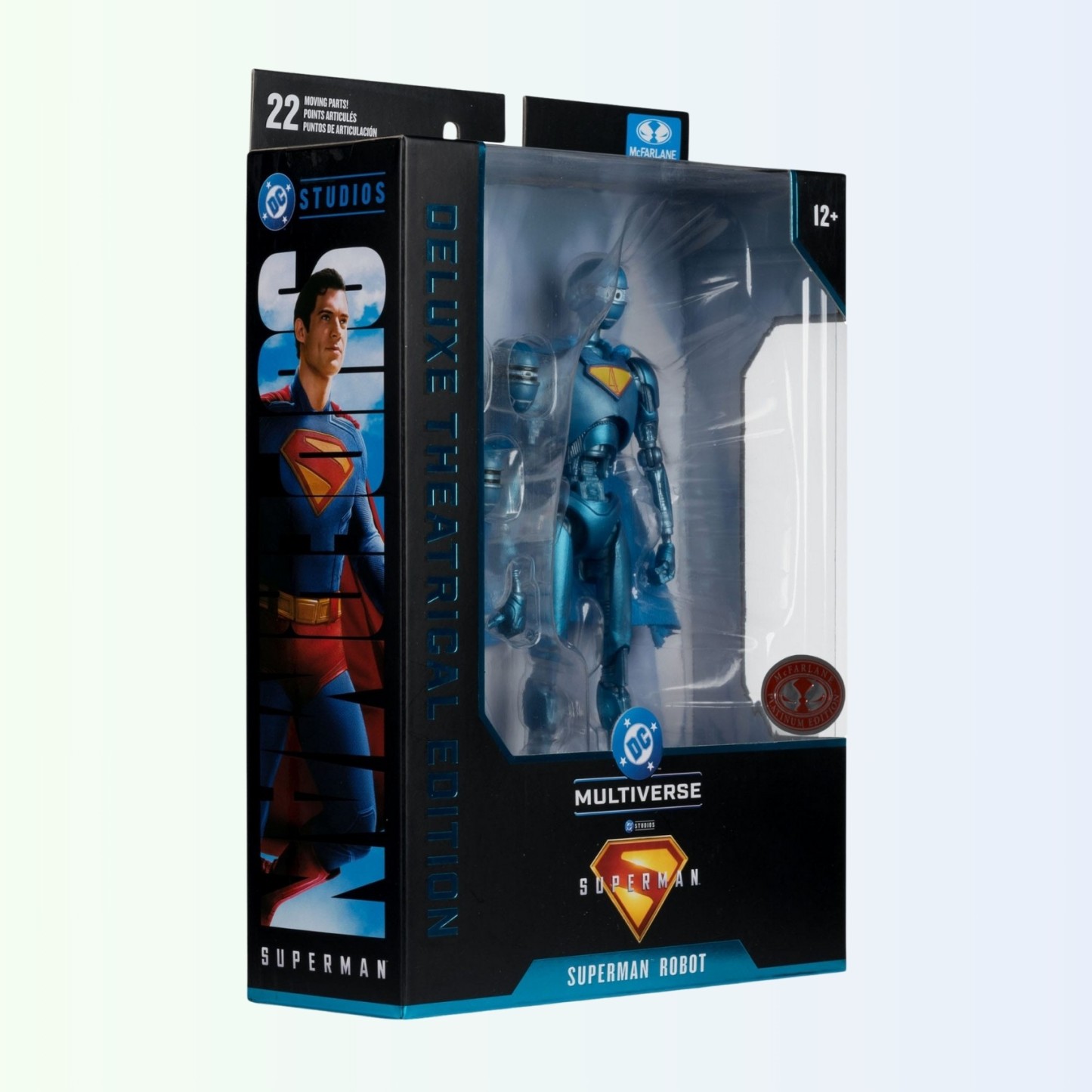 Angled packaging view showing Superman Robot action figure in box with 2025 Superman artwork on side
