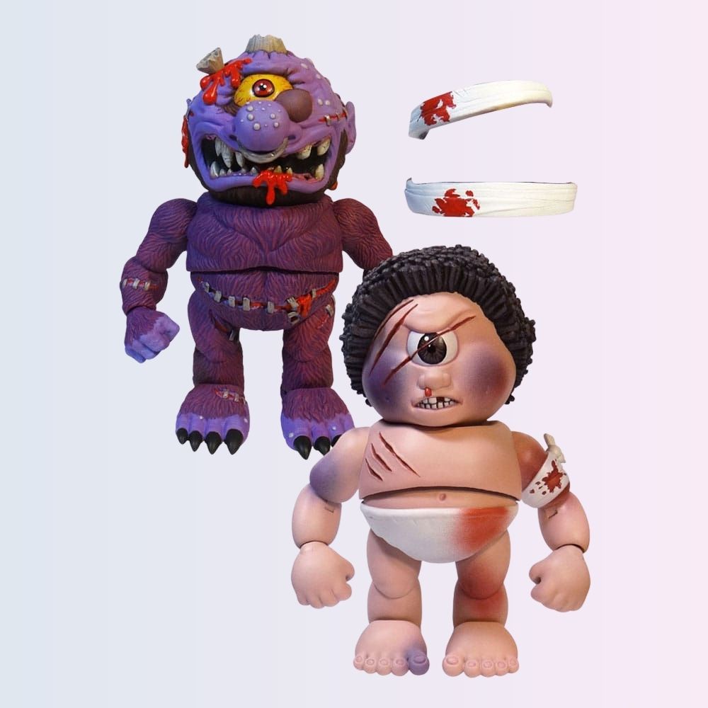 Horn Head and Sy Clops action figures with swappable bandage accessories