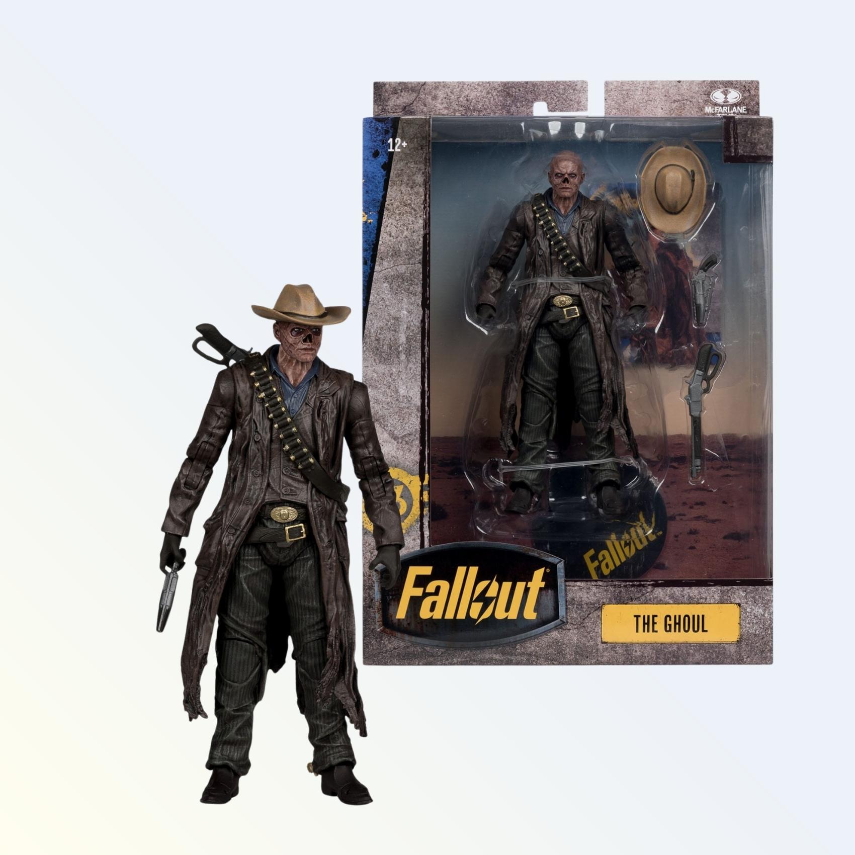 The Ghoul action figure posed with cowboy hat and rifle beside window box packaging