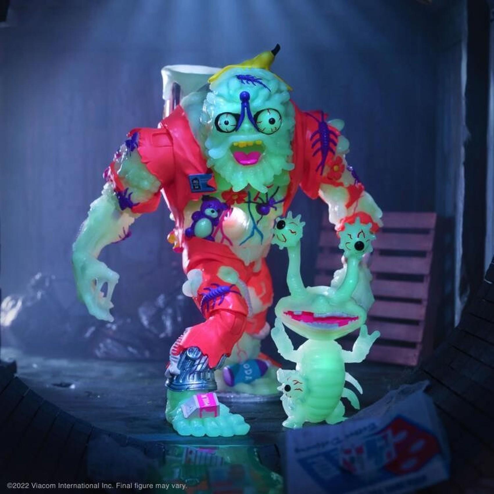 Muckman and Joe Eyeball action figure posed in sewer diorama, glowing details visible