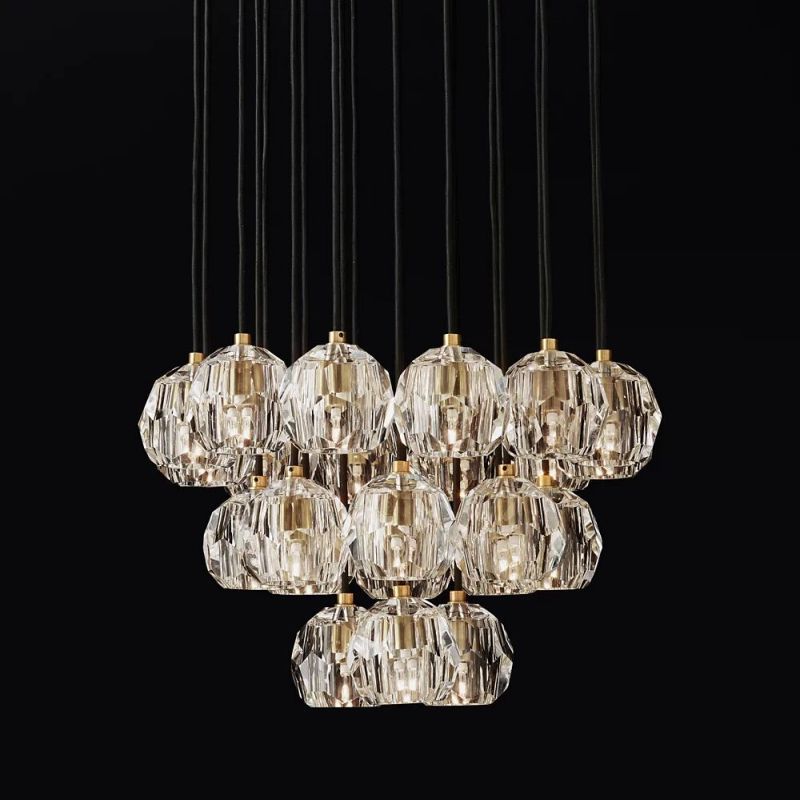 BOULE DE CRISTAL CLEAR GLASS ROUND CLUSTER CHANDELIER 24"