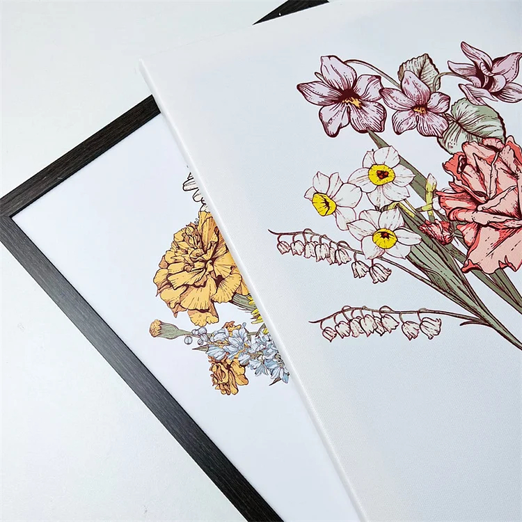 Classic Custom - Personalized Birth Flower Family Bouquet Names Frame