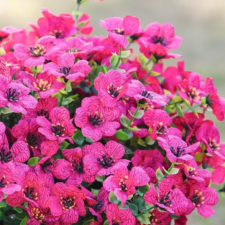 Artificial Flowers for Outdoor Indoor Garden Home Decoration, Faux Flower Daisy with Eucalyptus Leaves Fake Plants Greenery Boxwood Porch Patio, 12 Bundles (F Blue)