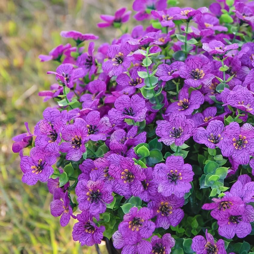 Artificial Flowers for Outdoor Indoor Garden Home Decoration, Faux Flower Daisy with Eucalyptus Leaves Fake Plants Greenery Boxwood Porch Patio, 12 Bundles (F Blue)