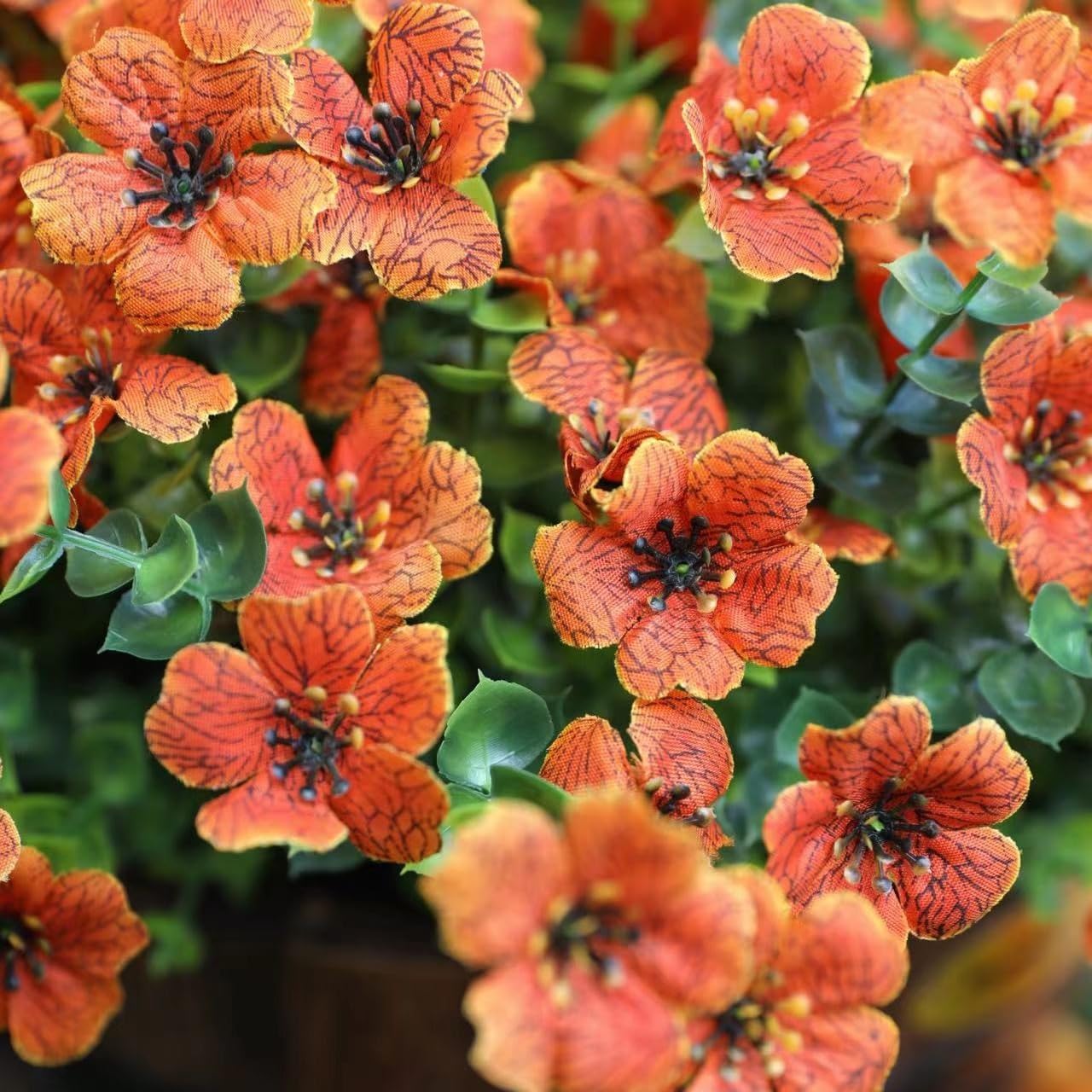 Artificial Flowers for Outdoor Indoor Garden Home Decoration, Faux Flower Daisy with Eucalyptus Leaves Fake Plants Greenery Boxwood Porch Patio, 12 Bundles (F Blue)