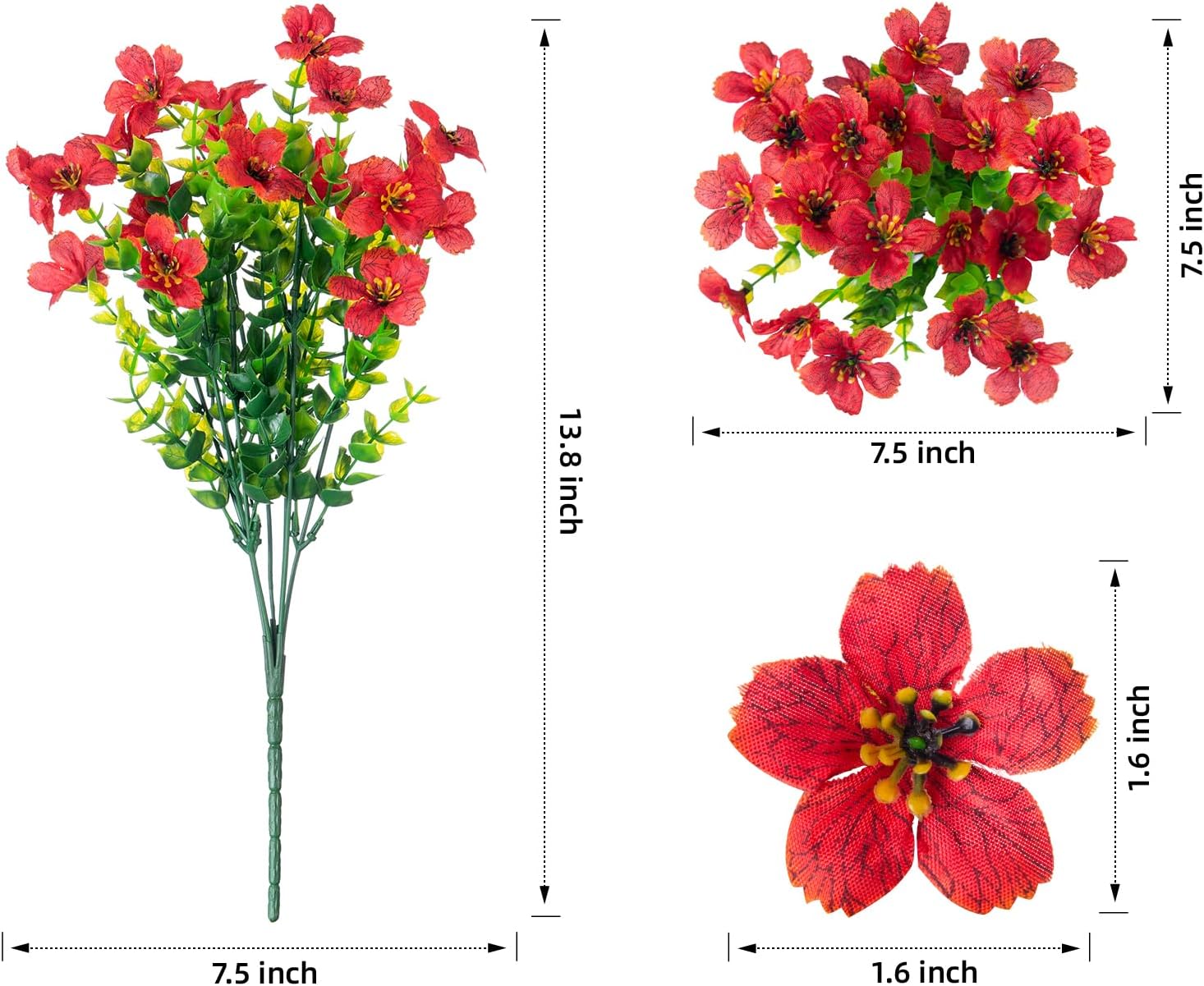 Artificial Flowers for Outdoor Indoor Garden Home Decoration, Faux Flower Daisy with Eucalyptus Leaves Fake Plants Greenery Boxwood Porch Patio, 12 Bundles (F Blue)