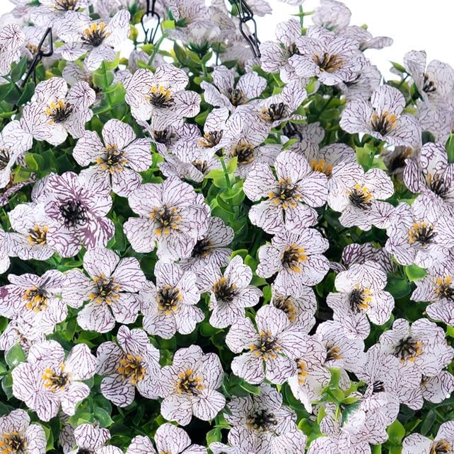 Artificial Fake Hanging Red Plants Flowers Basket for Outdoor Fall Winter Christmas, Faux Silk Daisy Mums Look Real UV Resistant for Outside Porch Home Patio Garden Yard Decoration