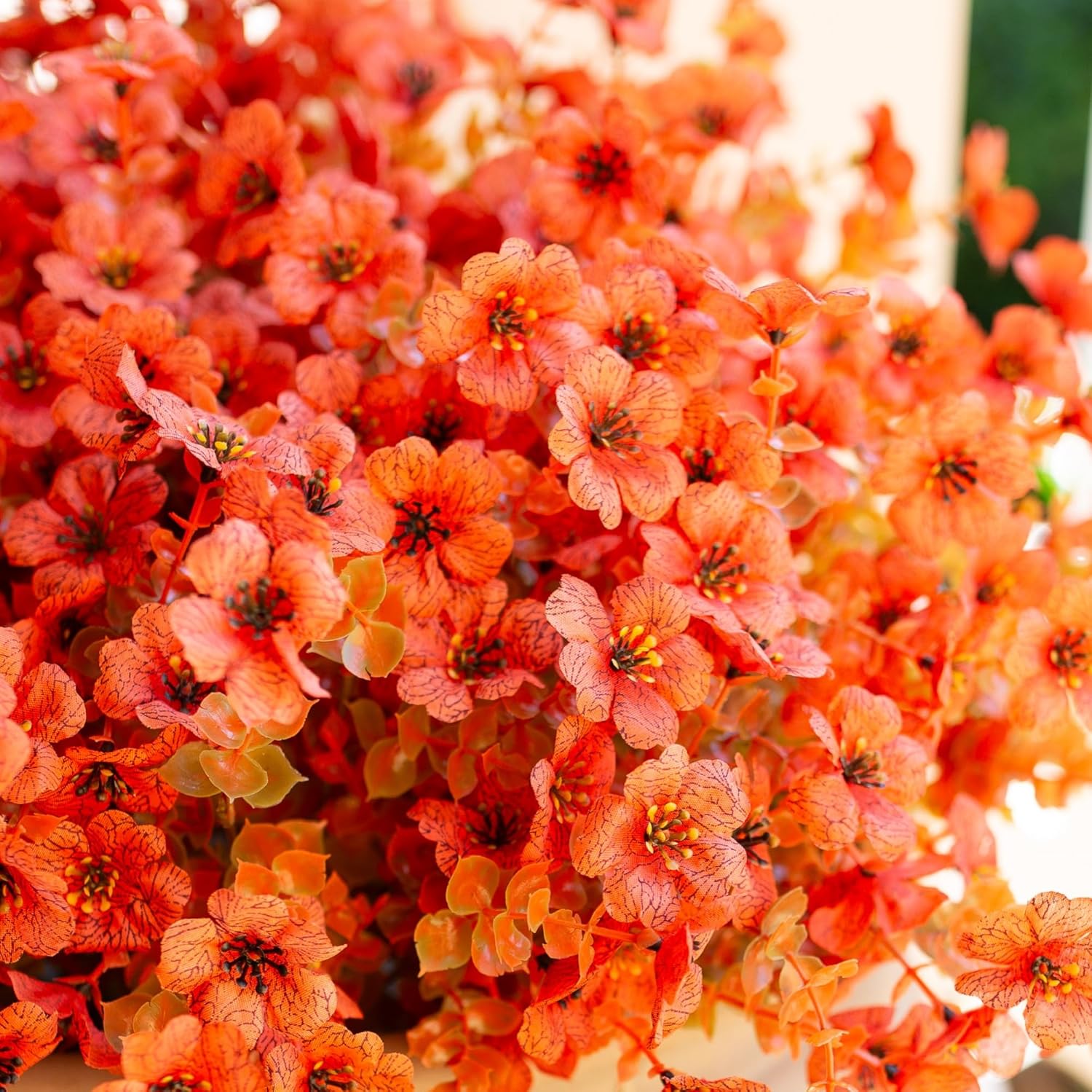 Artificial Flowers for Outdoor Indoor Garden Home Decoration, Faux Flower Daisy with Eucalyptus Leaves Fake Plants Greenery Boxwood Porch Patio, 12 Bundles (F Blue)