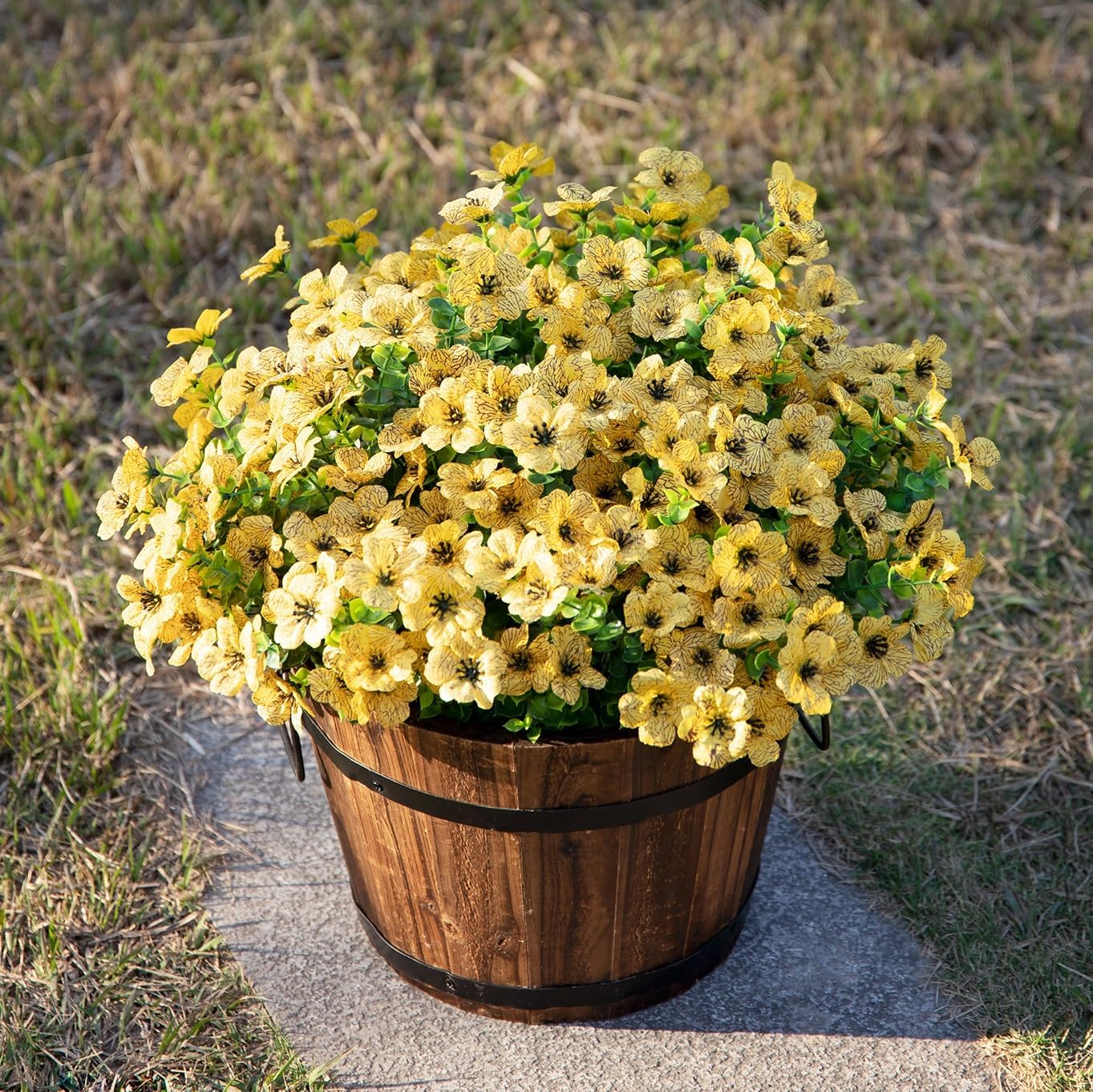Artificial Flowers for Outdoor Indoor Garden Home Decoration, Faux Flower Daisy with Eucalyptus Leaves Fake Plants Greenery Boxwood Porch Patio, 12 Bundles (F Blue)
