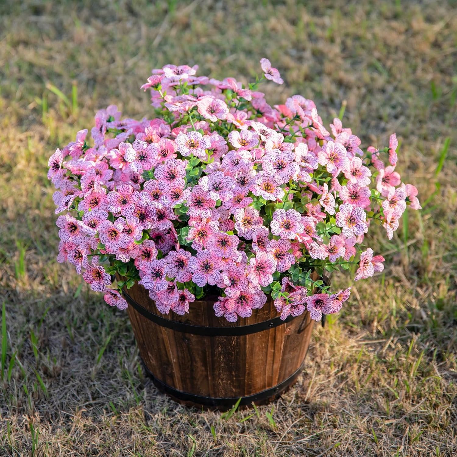 Artificial Flowers for Outdoor Indoor Garden Home Decoration, Faux Flower Daisy with Eucalyptus Leaves Fake Plants Greenery Boxwood Porch Patio, 12 Bundles (F Blue)