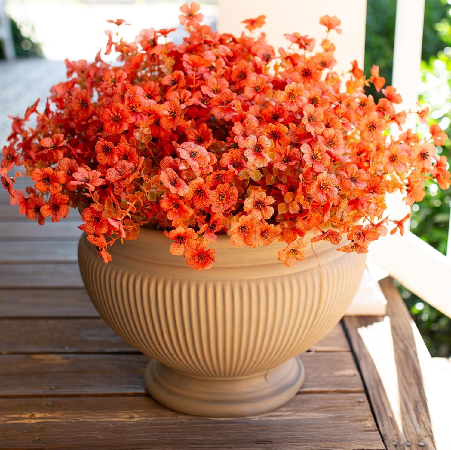 Artificial Flowers for Outdoor Indoor Garden Home Decoration, Faux Flower Daisy with Eucalyptus Leaves Fake Plants Greenery Boxwood Porch Patio, 12 Bundles (F Blue)