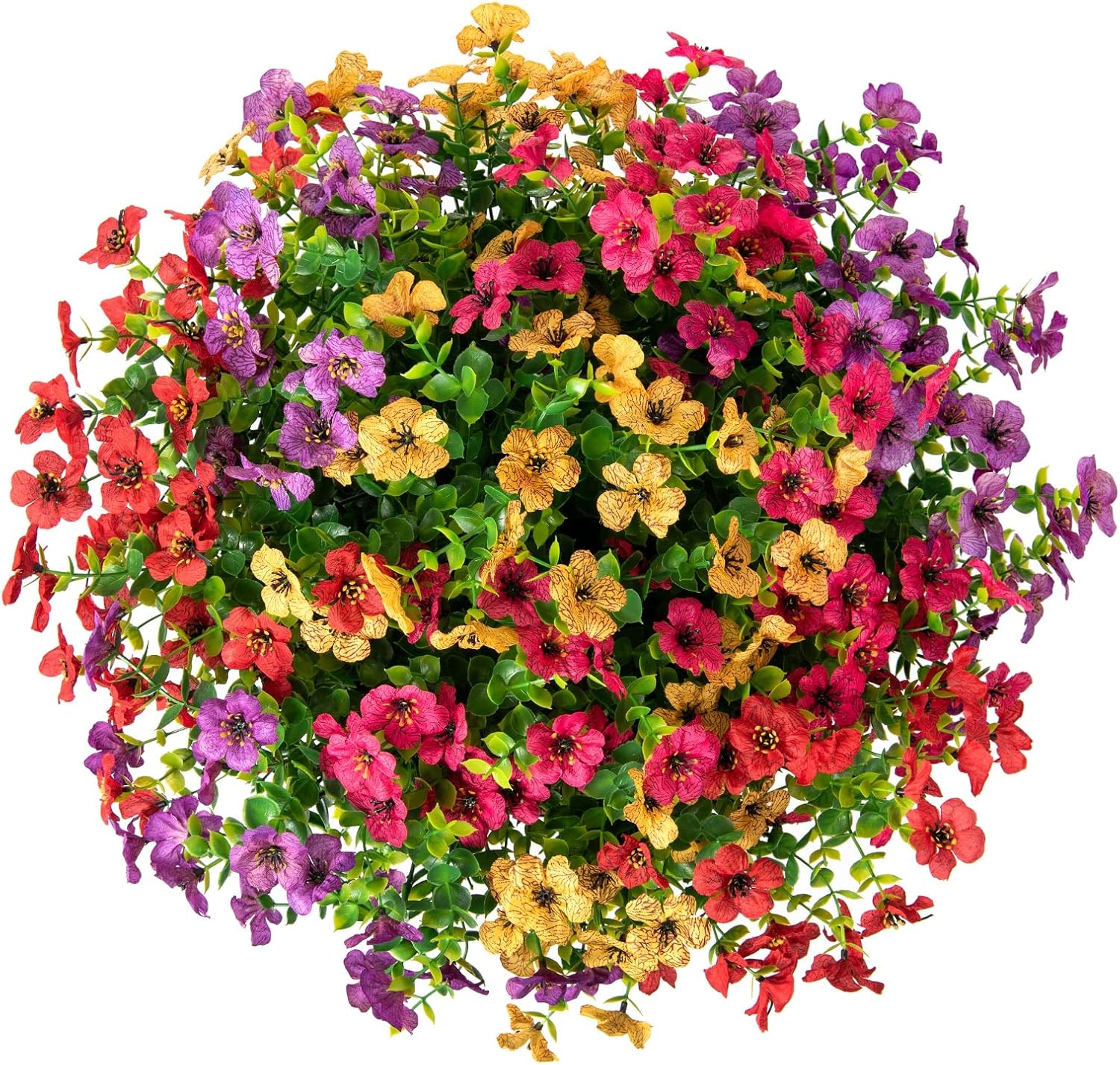 Artificial Fake Hanging Red Plants Flowers Basket for Outdoor Fall Winter Christmas, Faux Silk Daisy Mums Look Real UV Resistant for Outside Porch Home Patio Garden Yard Decoration