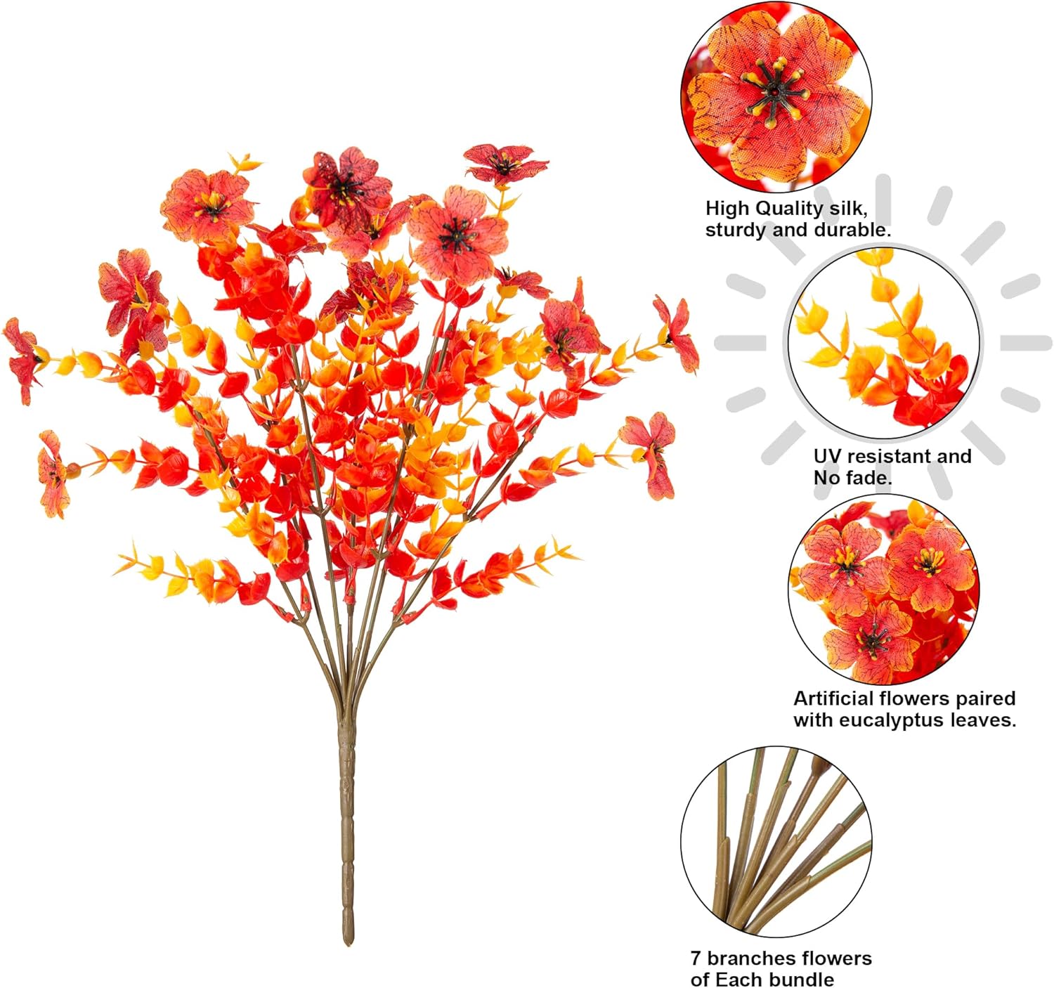 Artificial Flowers for Outdoor Indoor Garden Home Decoration, Faux Flower Daisy with Eucalyptus Leaves Fake Plants Greenery Boxwood Porch Patio, 12 Bundles (F Blue)