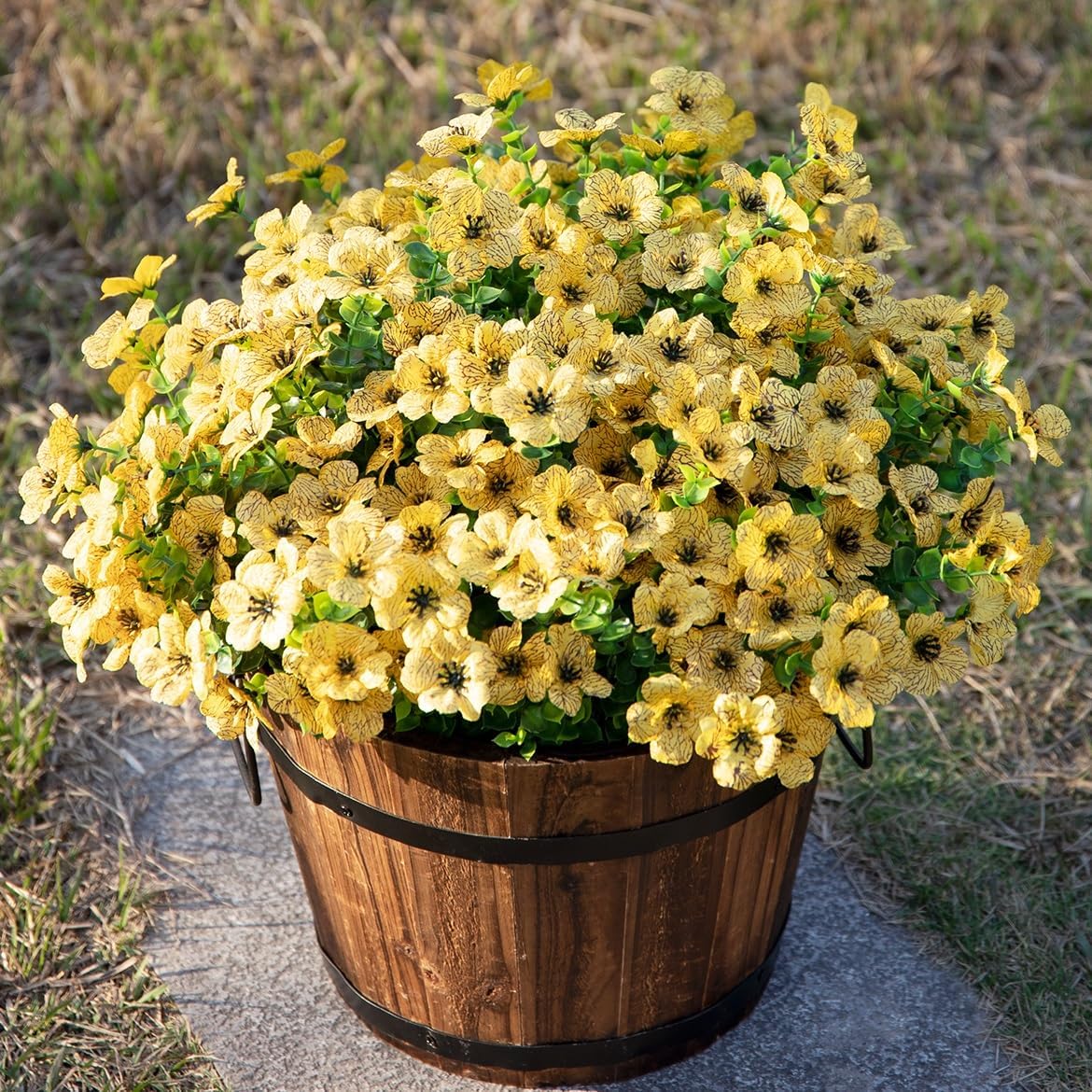 Artificial Flowers for Outdoor Indoor Garden Home Decoration, Faux Flower Daisy with Eucalyptus Leaves Fake Plants Greenery Boxwood Porch Patio, 12 Bundles (F Blue)