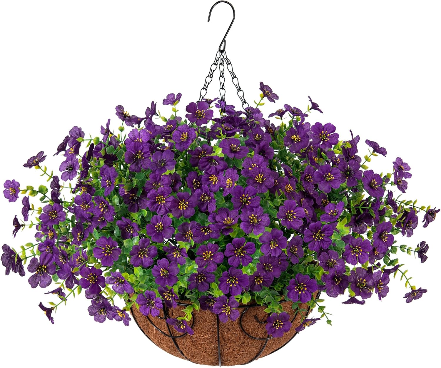 Artificial Fake Hanging Red Plants Flowers Basket for Outdoor Fall Winter Christmas, Faux Silk Daisy Mums Look Real UV Resistant for Outside Porch Home Patio Garden Yard Decoration