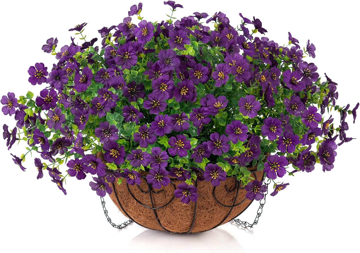 Artificial Fake Hanging Red Plants Flowers Basket for Outdoor Fall Winter Christmas, Faux Silk Daisy Mums Look Real UV Resistant for Outside Porch Home Patio Garden Yard Decoration