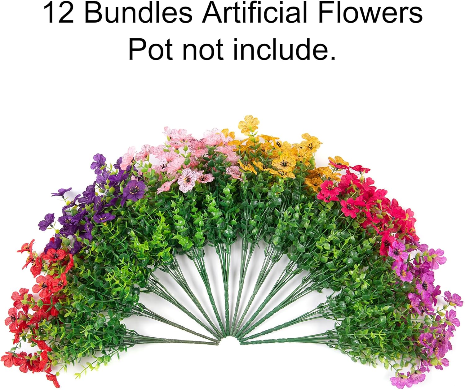 Artificial Flowers for Outdoor Indoor Garden Home Decoration, Faux Flower Daisy with Eucalyptus Leaves Fake Plants Greenery Boxwood Porch Patio, 12 Bundles (F Blue)