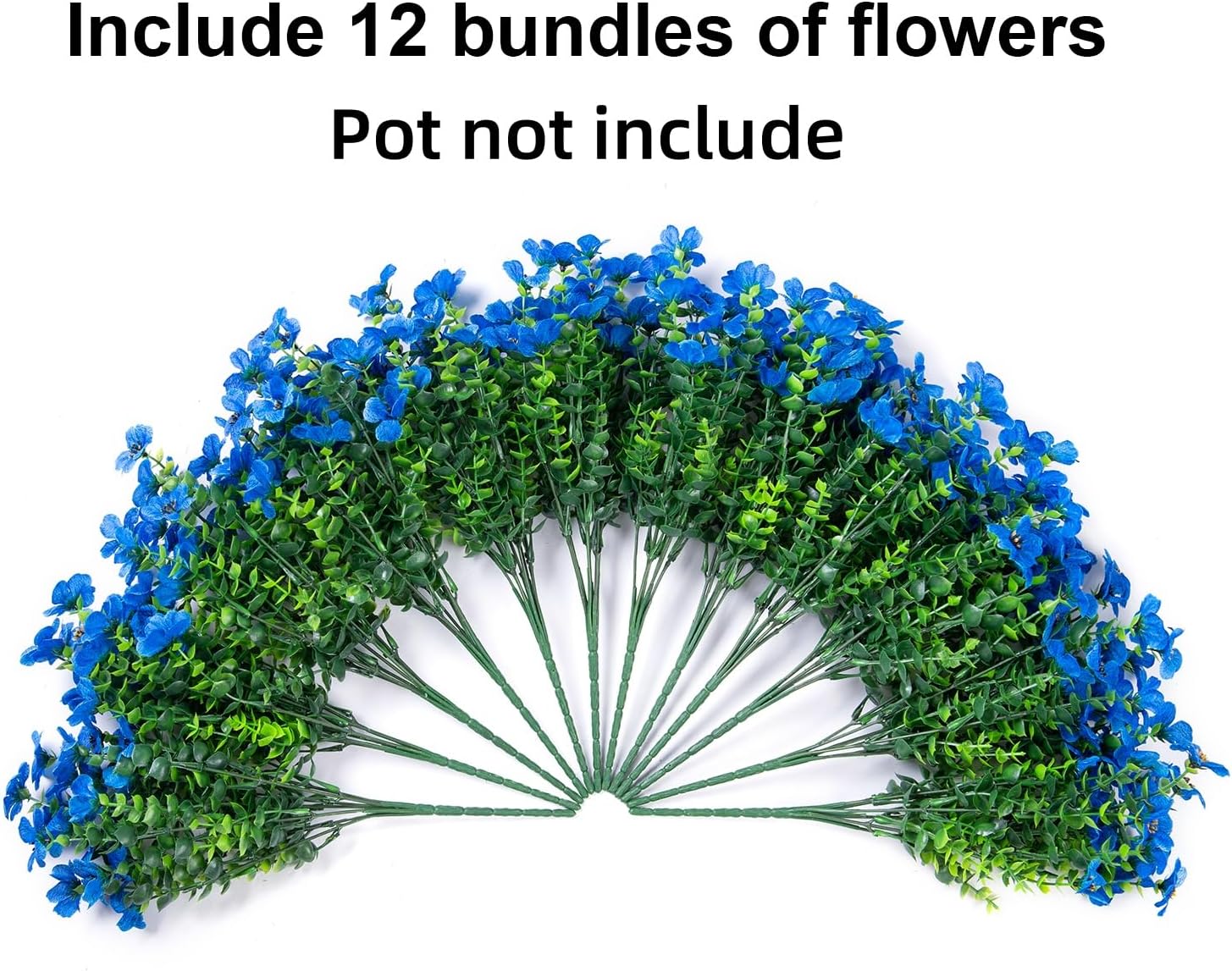 Artificial Flowers for Outdoor Indoor Garden Home Decoration, Faux Flower Daisy with Eucalyptus Leaves Fake Plants Greenery Boxwood Porch Patio, 12 Bundles (F Blue)