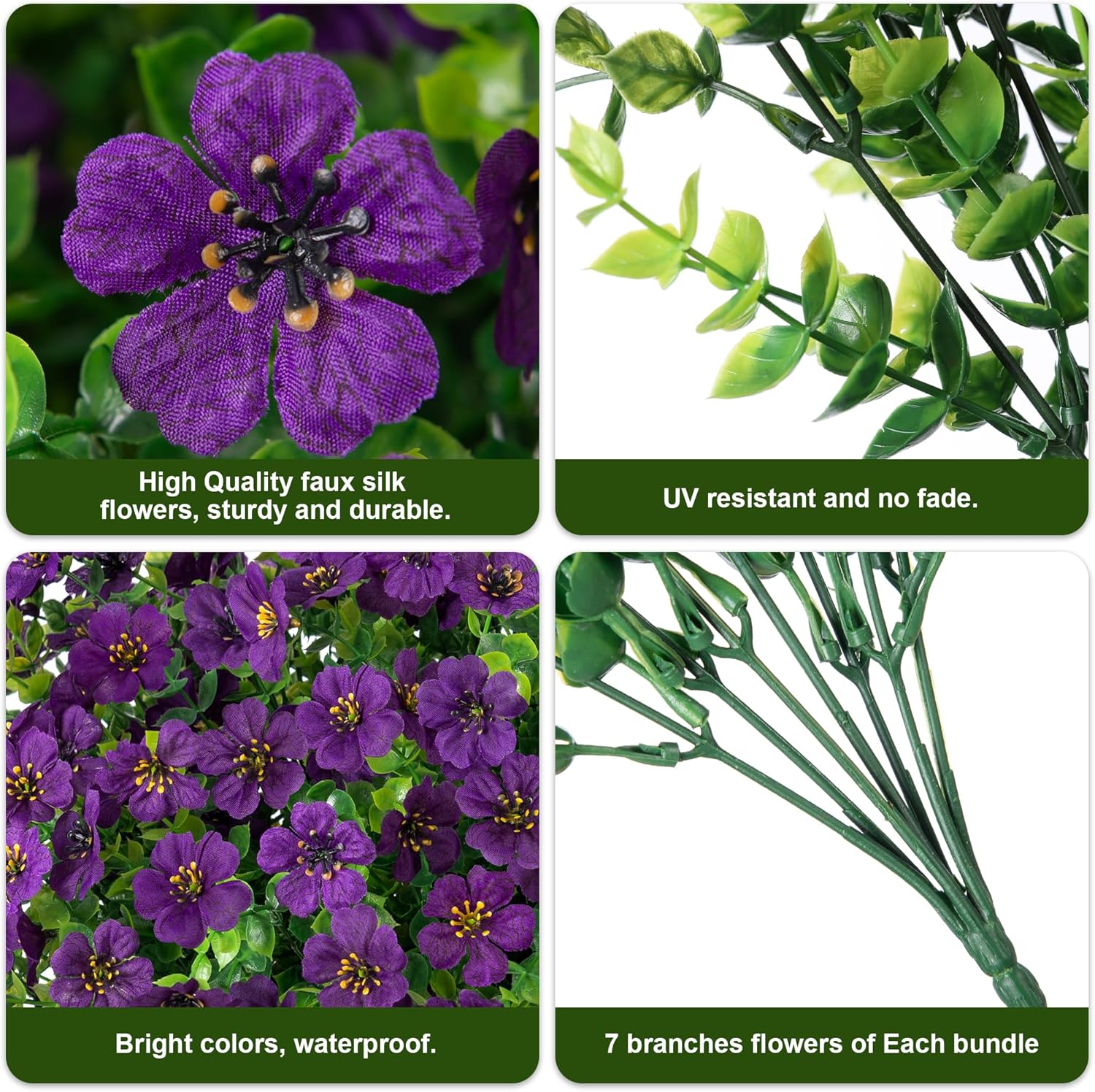 Artificial Flowers for Outdoor Indoor Garden Home Decoration, Faux Flower Daisy with Eucalyptus Leaves Fake Plants Greenery Boxwood Porch Patio, 12 Bundles (F Blue)