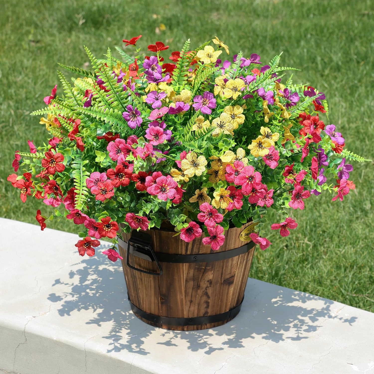 Artificial Flowers for Outdoor Indoor Garden Home Decoration, Faux Flower Daisy with Eucalyptus Leaves Fake Plants Greenery Boxwood Porch Patio, 12 Bundles (F Blue)