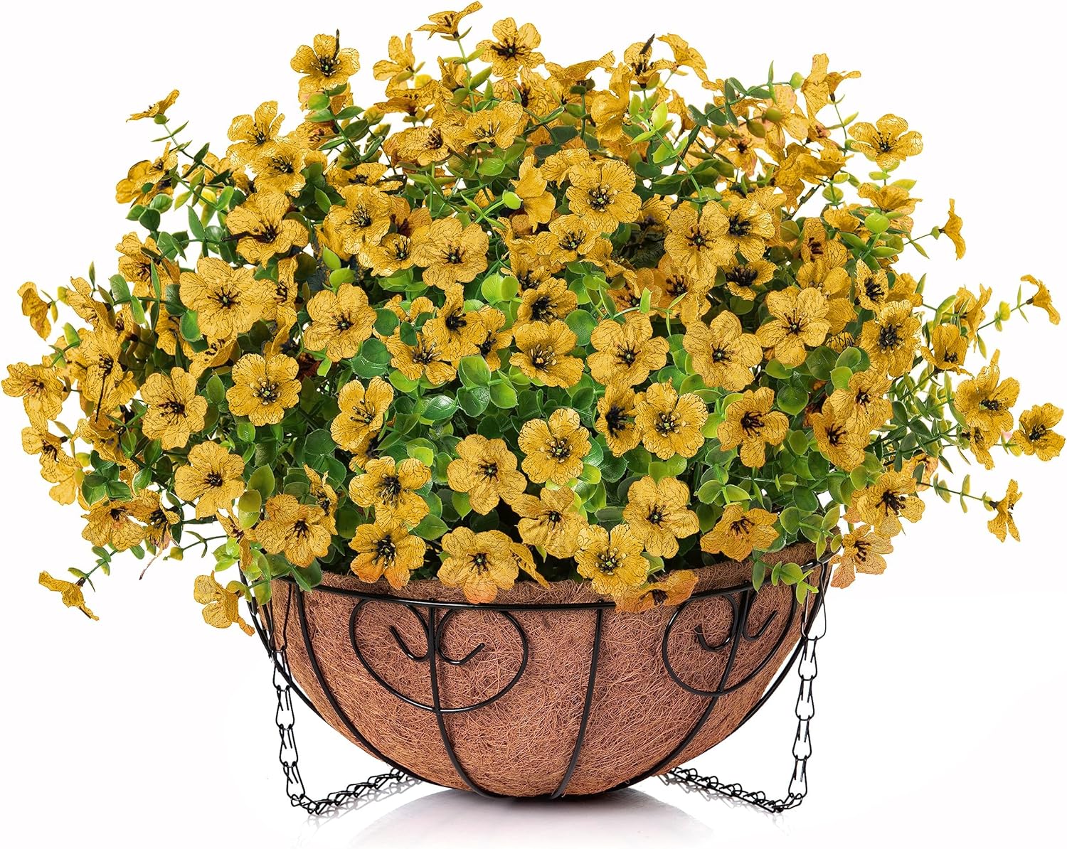 Artificial Fake Hanging Red Plants Flowers Basket for Outdoor Fall Winter Christmas, Faux Silk Daisy Mums Look Real UV Resistant for Outside Porch Home Patio Garden Yard Decoration