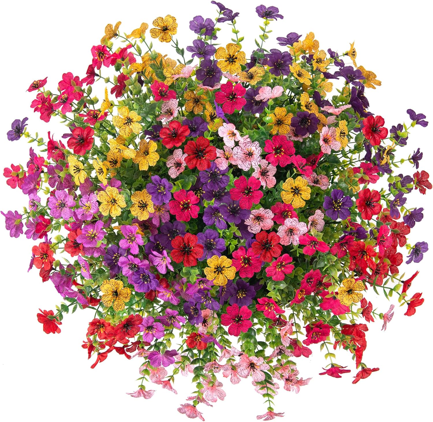 Artificial Fake Hanging Red Plants Flowers Basket for Outdoor Fall Winter Christmas, Faux Silk Daisy Mums Look Real UV Resistant for Outside Porch Home Patio Garden Yard Decoration