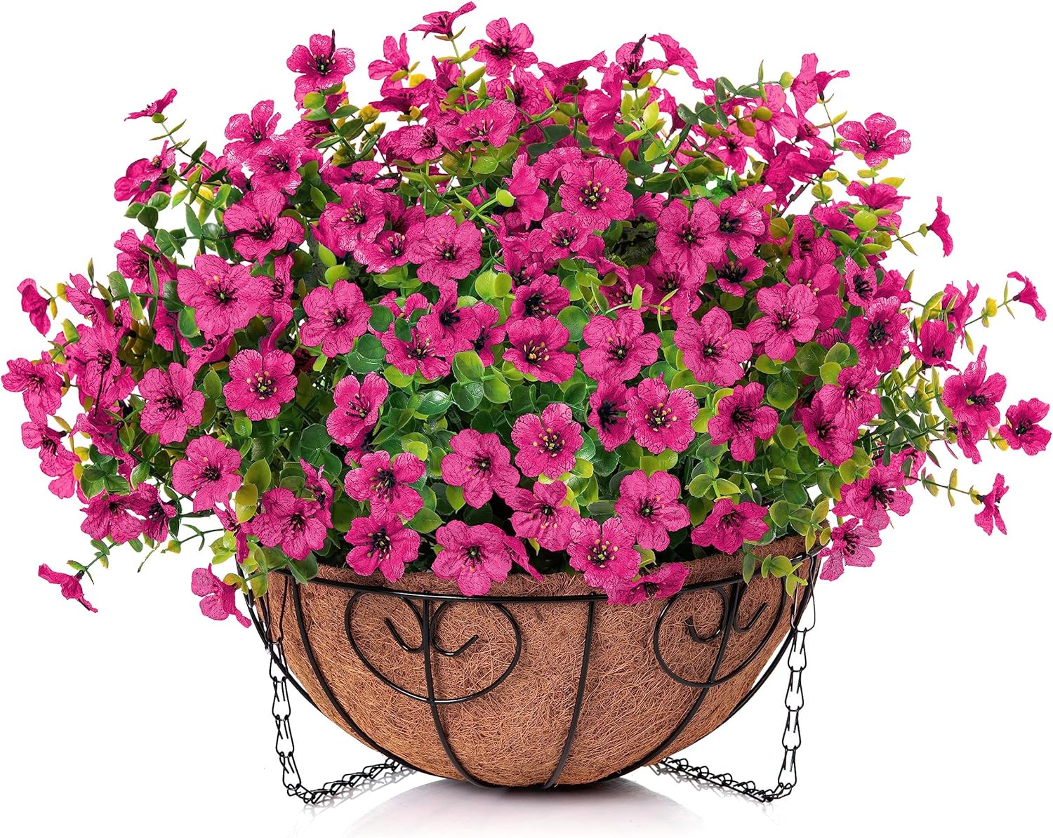 Artificial Fake Hanging Red Plants Flowers Basket for Outdoor Fall Winter Christmas, Faux Silk Daisy Mums Look Real UV Resistant for Outside Porch Home Patio Garden Yard Decoration