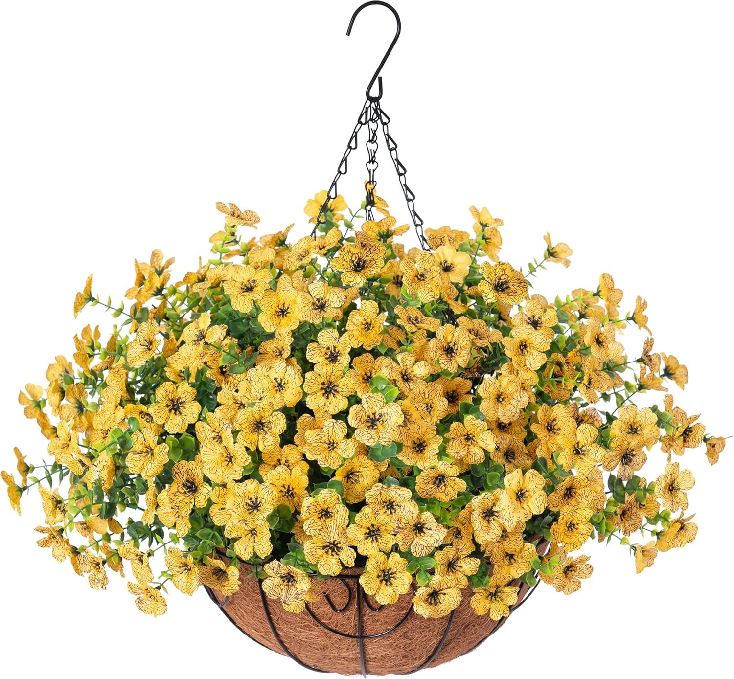 Artificial Fake Hanging Red Plants Flowers Basket for Outdoor Fall Winter Christmas, Faux Silk Daisy Mums Look Real UV Resistant for Outside Porch Home Patio Garden Yard Decoration