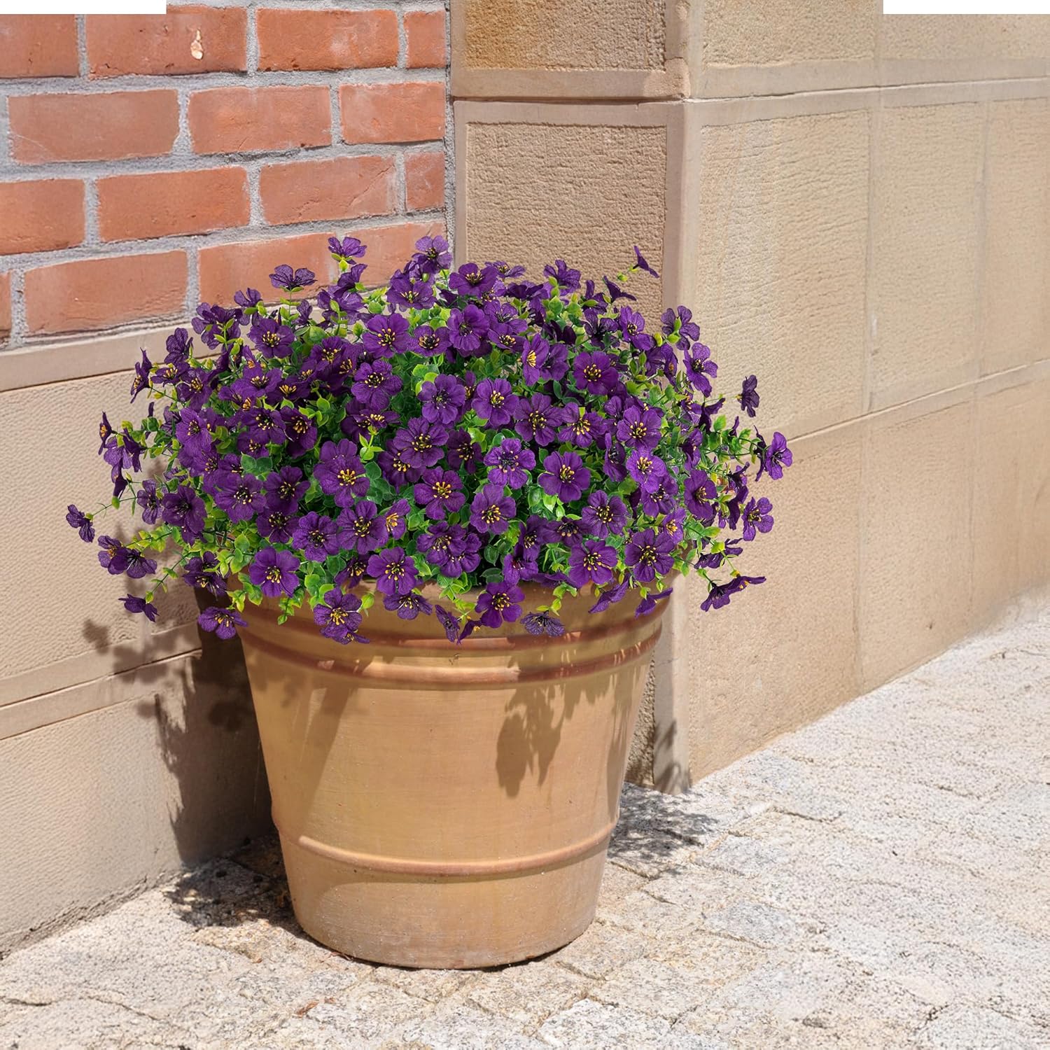 Artificial Flowers for Outdoor Indoor Garden Home Decoration, Faux Flower Daisy with Eucalyptus Leaves Fake Plants Greenery Boxwood Porch Patio, 12 Bundles (F Blue)