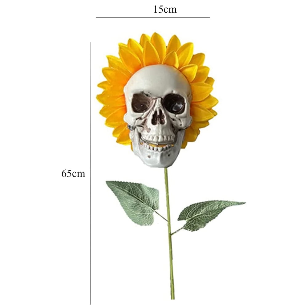 Halloween Artificial Skull Sunflower,Halloween Skull Sunflower Simulat Flower Skull Head Simulation Sunflower Garden Stake Decor