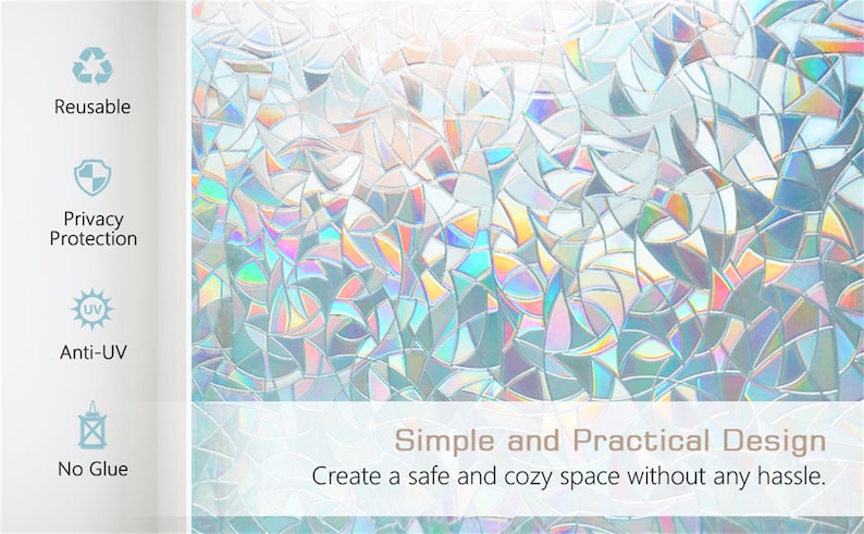 3D Window Film Privacy Rainbow Effect Window Stickers Decorative Glass Tint Self-adhesive Film Anti-UV Heat Control