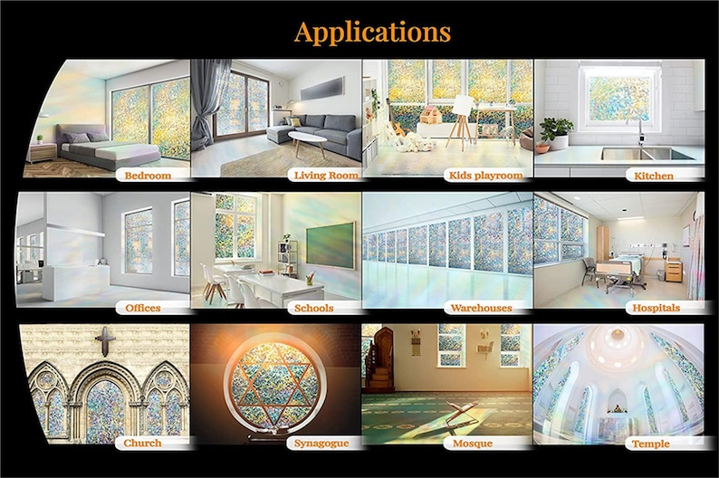 3D Window Film Privacy Rainbow Effect Window Stickers Decorative Glass Tint Self-adhesive Film Anti-UV Heat Control