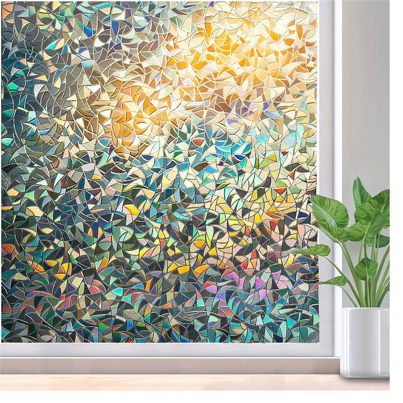 3D Window Film Privacy Rainbow Effect Window Stickers Decorative Glass Tint Self-adhesive Film Anti-UV Heat Control