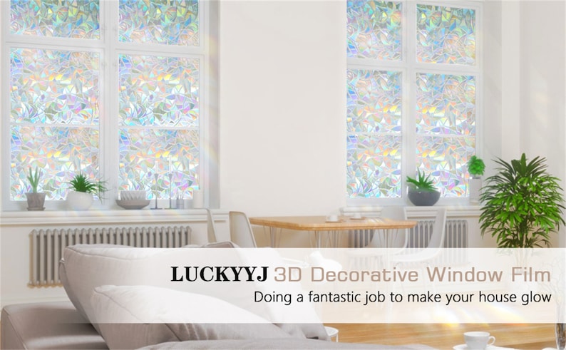 3D Window Film Privacy Rainbow Effect Window Stickers Decorative Glass Tint Self-adhesive Film Anti-UV Heat Control