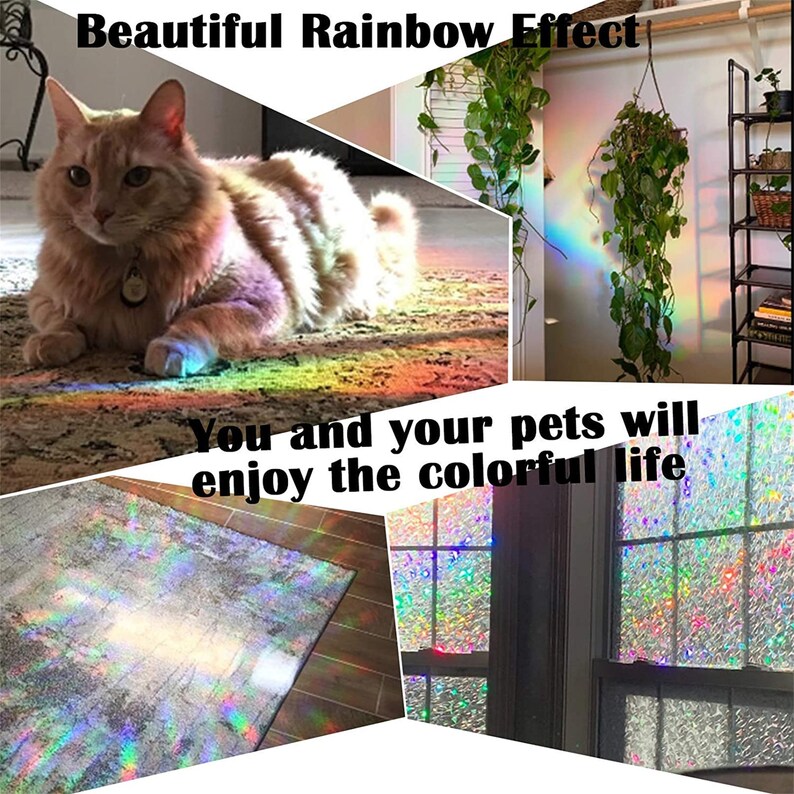 3D Window Film Privacy Rainbow Effect Window Stickers Decorative Glass Tint Self-adhesive Film Anti-UV Heat Control