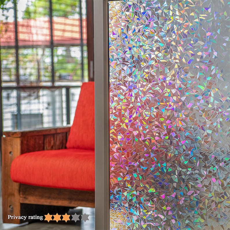 3D Window Film Privacy Rainbow Effect Window Stickers Decorative Glass Tint Self-adhesive Film Anti-UV Heat Control