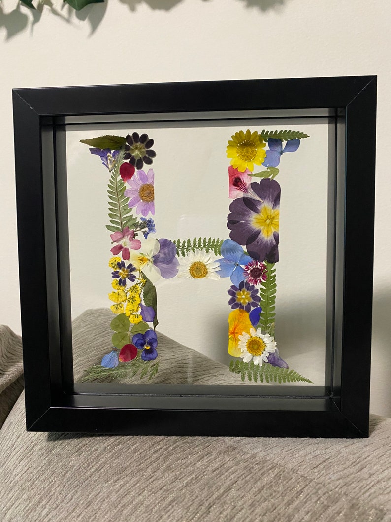 Custom Letter Real Pressed Flower Art Framed Floral Initial 