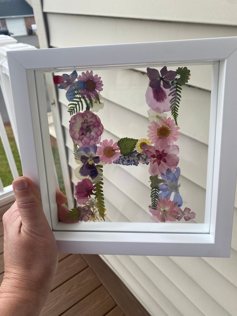Custom Letter Real Pressed Flower Art Framed Floral Initial 