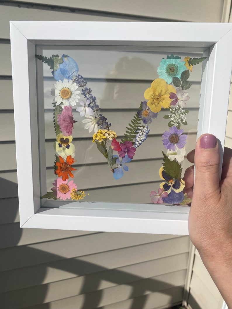 Custom Letter Real Pressed Flower Art Framed Floral Initial 
