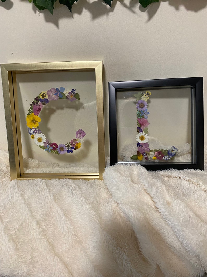 Custom Letter Real Pressed Flower Art Framed Floral Initial 