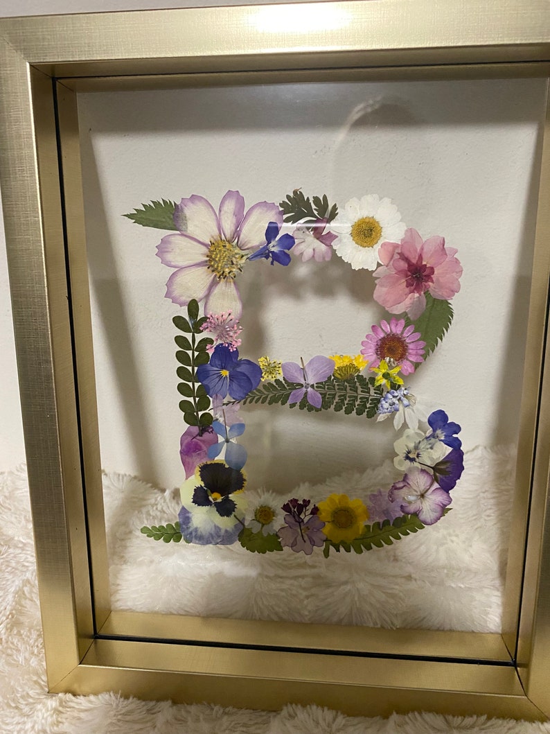 Custom Letter Real Pressed Flower Art Framed Floral Initial 