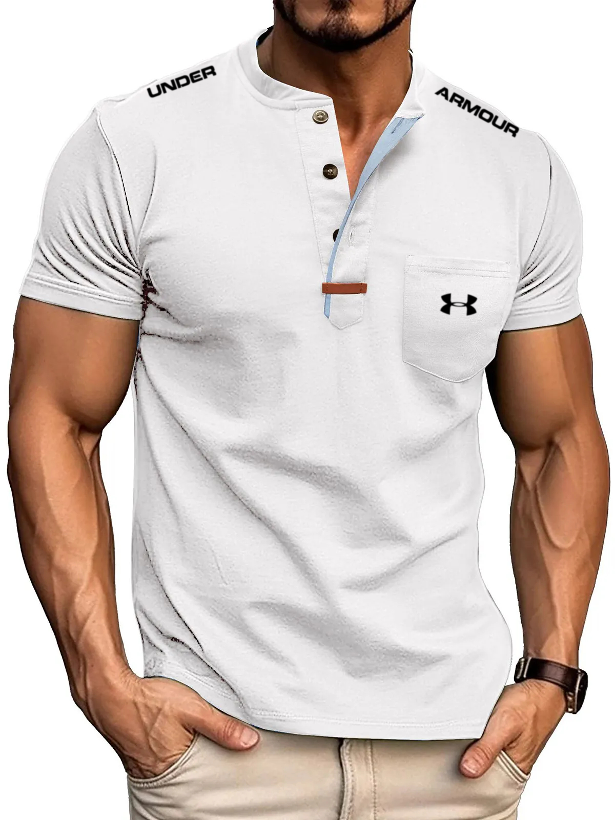 2025 Men's Simple Everyday Solid Color Short-sleeved Henley Shirt