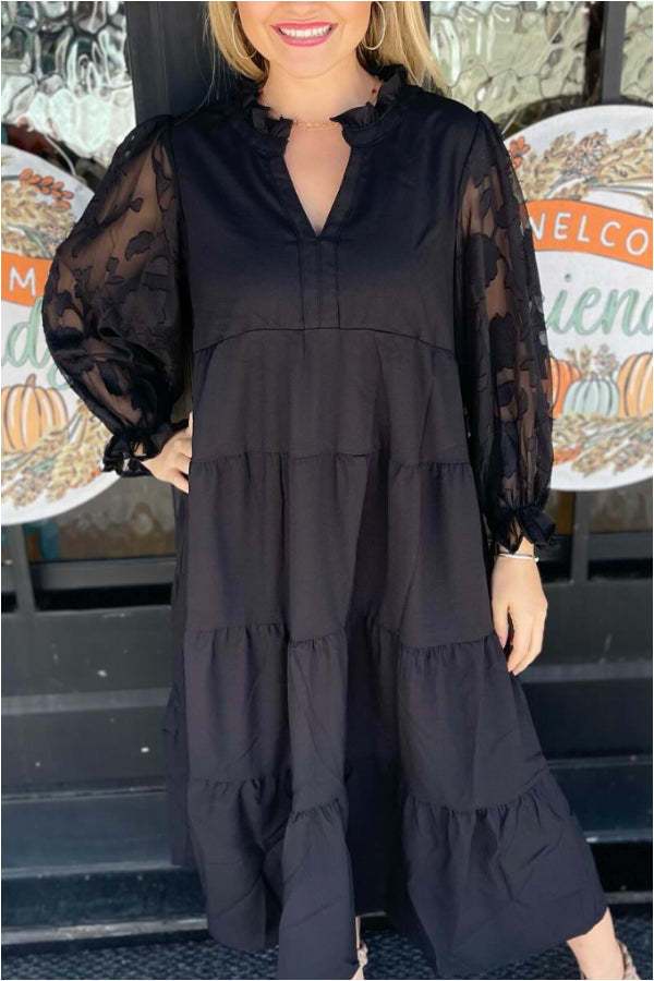 2025 Ladies V-neck Layered Flowing Long Dress