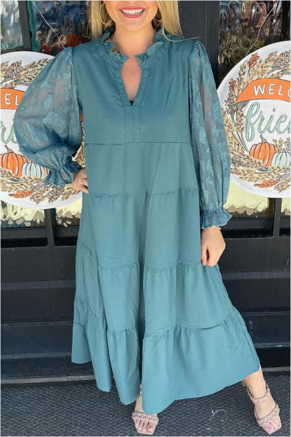 2025 Ladies V-neck Layered Flowing Long Dress