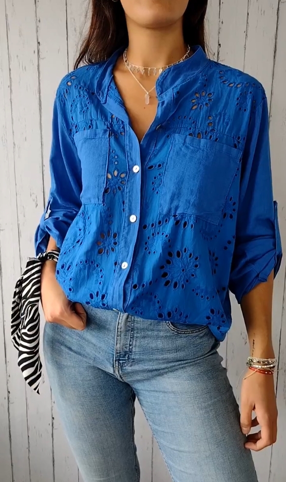 Lace Hollow Cotton Solid Shirt (Buy 2 Free Shipping)
