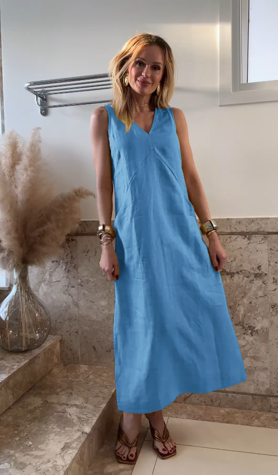 TENCEL + LINEN SLEEVELESS POCKET DRESS(Buy 2 get free shipping)