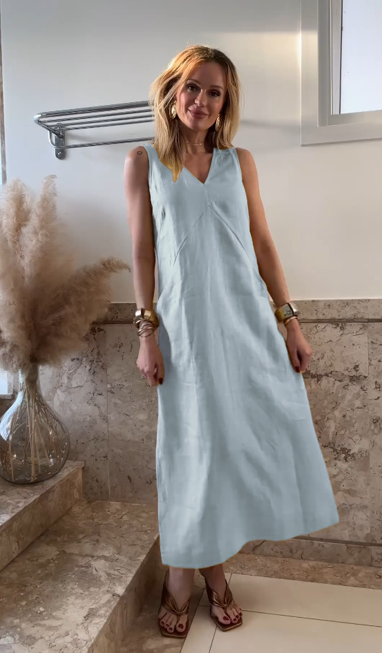 TENCEL + LINEN SLEEVELESS POCKET DRESS(Buy 2 get free shipping)