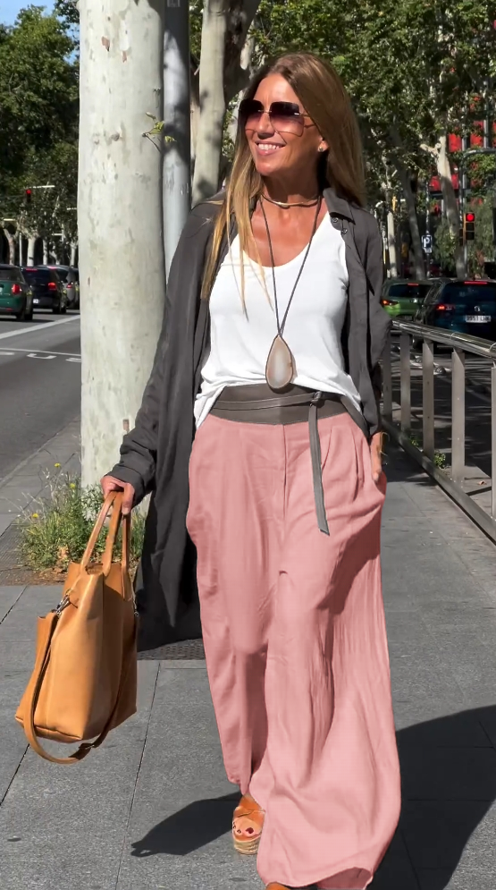 Cotton and linen casual wide-leg pants(Free basic vest)