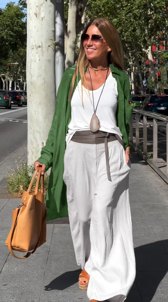 Solid color mid-length cardigan shirt